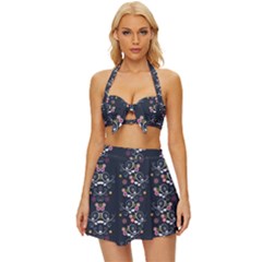 Digital Springs Vintage Style Bikini Top And Skirt Set 