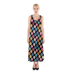 Multicolored Donuts On A Black Background Sleeveless Maxi Dress by SychEva