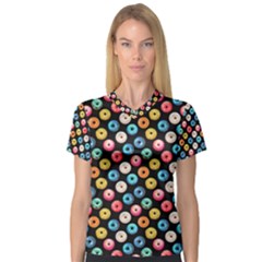 Multicolored Donuts On A Black Background V-neck Sport Mesh Tee