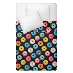 Multicolored Donuts On A Black Background Duvet Cover Double Side (single Size) by SychEva