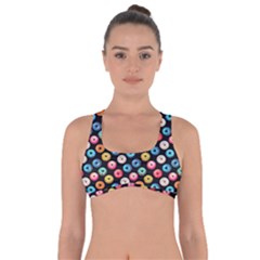 Multicolored Donuts On A Black Background Got No Strings Sports Bra by SychEva