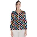 Multicolored Donuts On A Black Background Women s Windbreaker View1