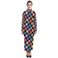 Multicolored Donuts On A Black Background Turtleneck Maxi Dress by SychEva