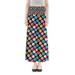 Multicolored Donuts On A Black Background Full Length Maxi Skirt by SychEva