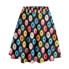 Multicolored Donuts On A Black Background High Waist Skirt by SychEva