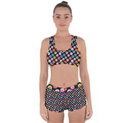 Multicolored Donuts On A Black Background Racerback Boyleg Bikini Set by SychEva