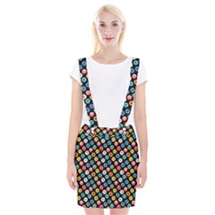 Multicolored Donuts On A Black Background Braces Suspender Skirt by SychEva