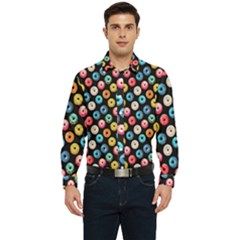 Multicolored Donuts On A Black Background Men s Long Sleeve  Shirt by SychEva