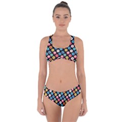 Multicolored Donuts On A Black Background Criss Cross Bikini Set by SychEva