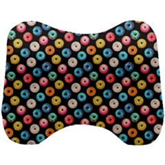 Multicolored Donuts On A Black Background Head Support Cushion by SychEva