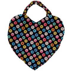 Multicolored Donuts On A Black Background Giant Heart Shaped Tote by SychEva