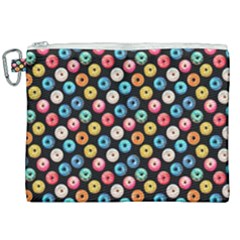 Multicolored Donuts On A Black Background Canvas Cosmetic Bag (xxl) by SychEva