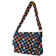 Multicolored Donuts On A Black Background Full Print Messenger Bag (s) by SychEva