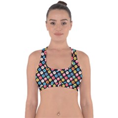 Multicolored Donuts On A Black Background Cross Back Hipster Bikini Top  by SychEva