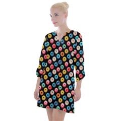 Multicolored Donuts On A Black Background Open Neck Shift Dress