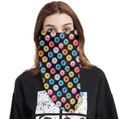 Multicolored Donuts On A Black Background Face Covering Bandana (triangle)