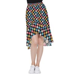 Multicolored Donuts On A Black Background Frill Hi Low Chiffon Skirt