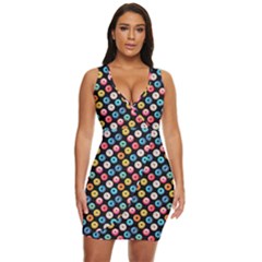 Multicolored Donuts On A Black Background Draped Bodycon Dress