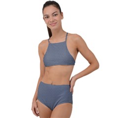 Blue Gray Rattan High Waist Tankini Set by themeaniestore