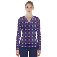 Purple Mandala Stars V-neck Long Sleeve Top