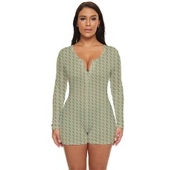 Wicker Weave Green Long Sleeve Boyleg Swimsuit