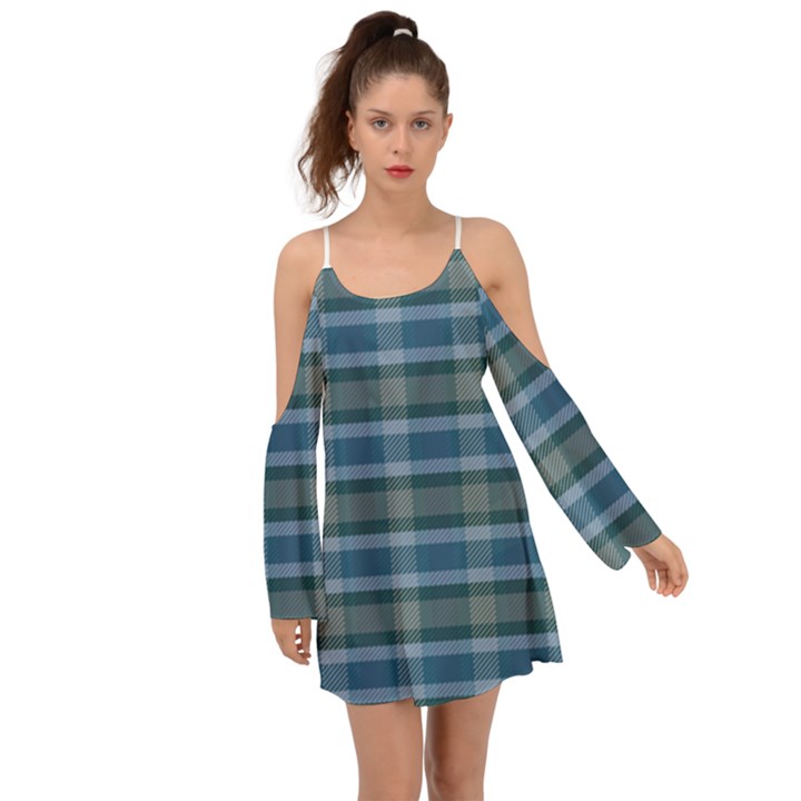 Retro Mod Mad Plaid Kimono Sleeves Boho Dress