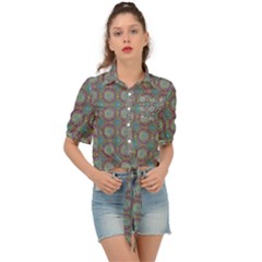 Neon Mandala Flowers Tie Front Shirt 