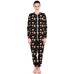 Shiny Pumpkins On Black Background Onepiece Jumpsuit (ladies)  by SychEva