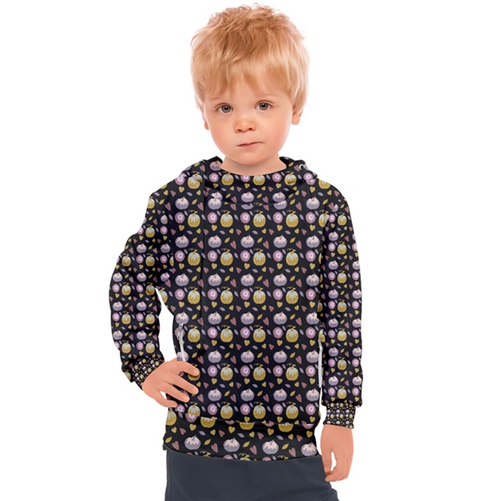 Shiny Pumpkins On Black Background Kids  Hooded Pullover