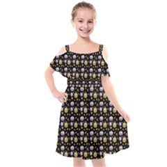 Shiny Pumpkins On Black Background Kids  Cut Out Shoulders Chiffon Dress by SychEva