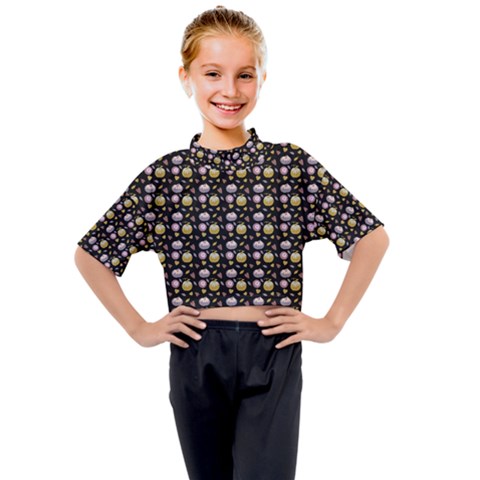 Shiny Pumpkins On Black Background Kids Mock Neck Tee by SychEva