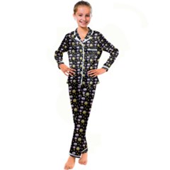 Shiny Pumpkins On Black Background Kid s Satin Long Sleeve Pajamas Set by SychEva