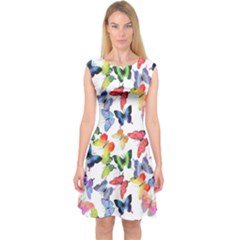 Bright Butterflies Circle In The Air Capsleeve Midi Dress by SychEva