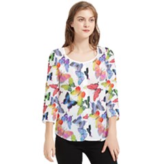 Bright Butterflies Circle In The Air Chiffon Quarter Sleeve Blouse by SychEva