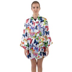 Bright Butterflies Circle In The Air Long Sleeve Satin Kimono by SychEva