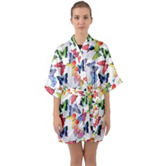 Bright Butterflies Circle In The Air Half Sleeve Satin Kimono  by SychEva