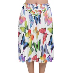 Bright Butterflies Circle In The Air Velvet Flared Midi Skirt by SychEva