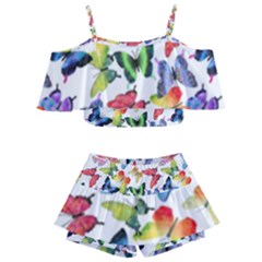 Bright Butterflies Circle In The Air Kids  Off Shoulder Skirt Bikini by SychEva