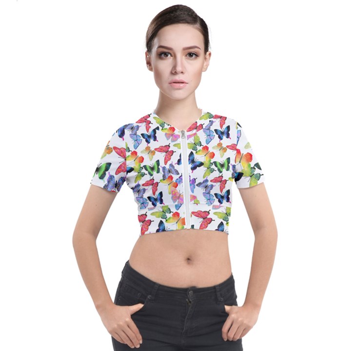 Bright Butterflies Circle In The Air Short Sleeve Cropped Jacket