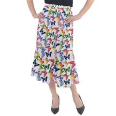 Bright Butterflies Circle In The Air Midi Mermaid Skirt by SychEva