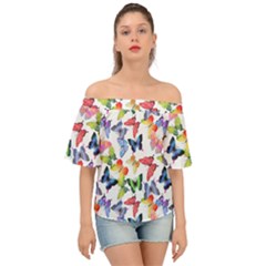 Bright Butterflies Circle In The Air Off Shoulder Short Sleeve Top