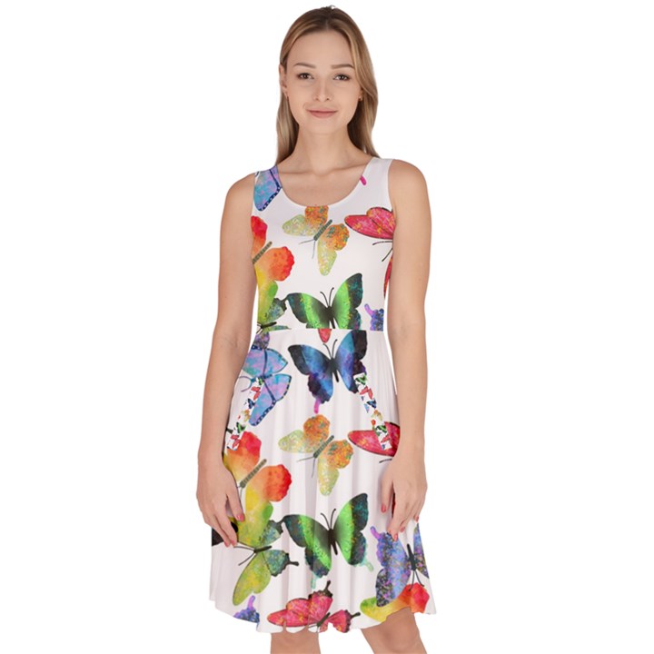 Bright Butterflies Circle In The Air Knee Length Skater Dress With Pockets