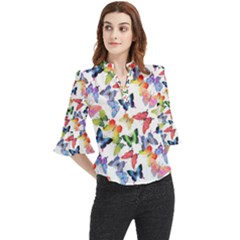 Bright Butterflies Circle In The Air Loose Horn Sleeve Chiffon Blouse