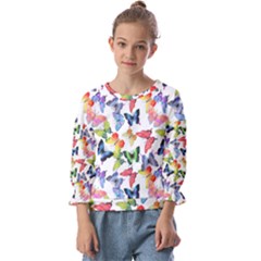 Bright Butterflies Circle In The Air Kids  Cuff Sleeve Top