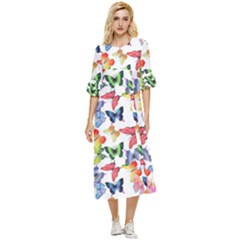 Bright Butterflies Circle In The Air Double Cuff Midi Dress