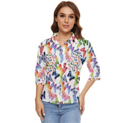 Bright Butterflies Circle In The Air Women s Quarter Sleeve Pocket Shirt