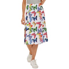 Bright Butterflies Circle In The Air Midi Panel Skirt