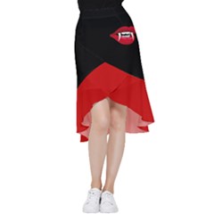 Glam Lipstick Vampire Teeth Frill Hi Low Chiffon Skirt by VernenInk