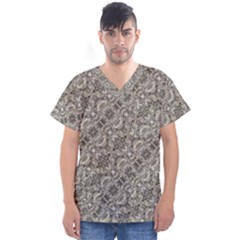 Vintage Pattern Geometric Mosaic Men s V-neck Scrub Top