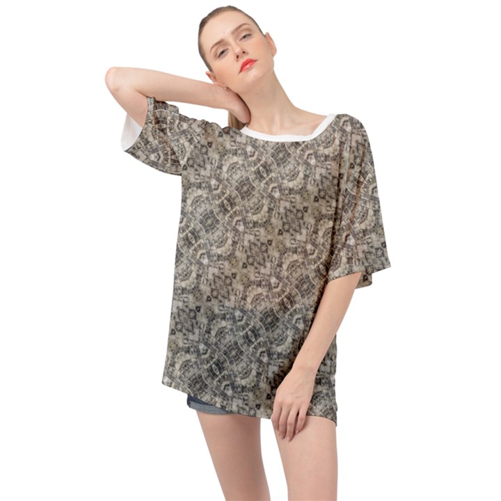 Vintage Pattern Geometric Mosaic Oversized Chiffon Top